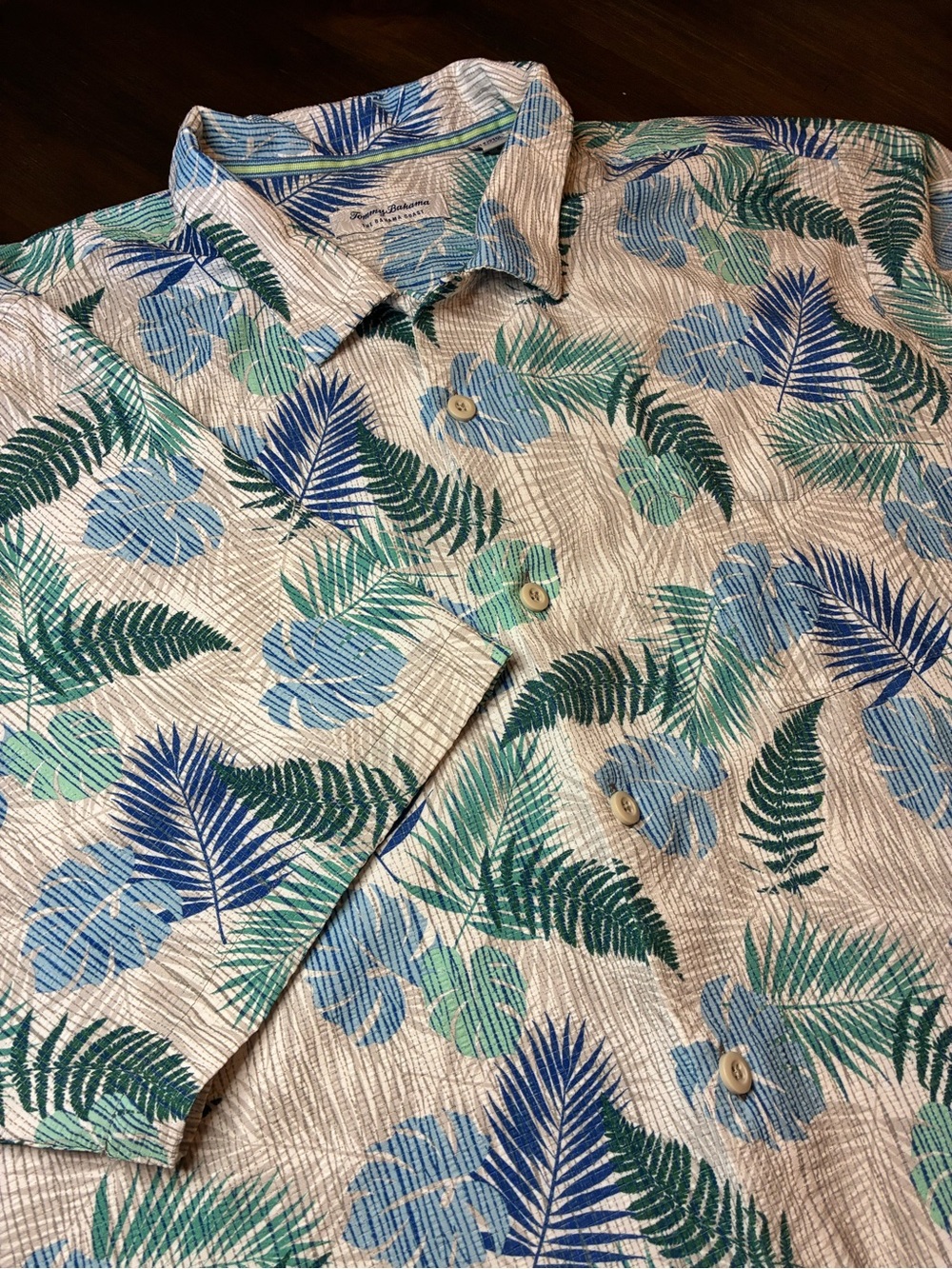 Tommy Bahama Button-Front Tropical Leaf Shirt - Blue & Green